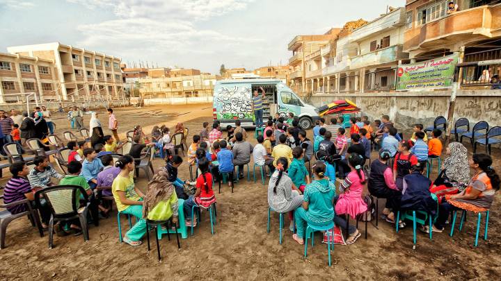 The Library Bus in Abo Mangog, a small settlement in the Nile Delta. 