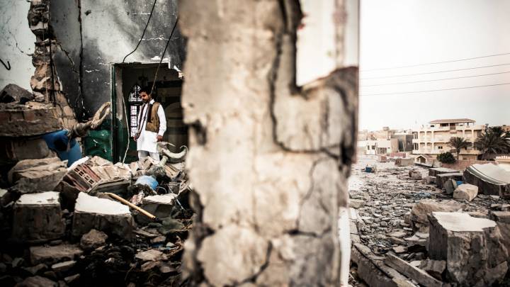 Abubaker in the ruins of the Sidi Alandalusi shrine, a significant icon of the city of Tajoura in the east of Tripoli.