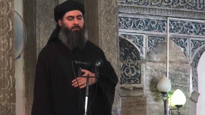 A video still from a speech given by Abu Bakr al-Baghdadi, the leader of ISIL, on July 5, 2014, in his first public appearance as the leader of the militant group, at a mosque in Mosul, Iraq. 