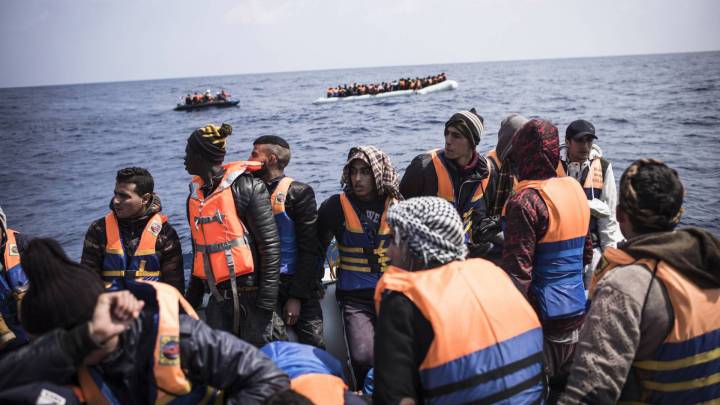 Since the summer of 2016, Libya has become the number one transit country for illegal migration into Europe. Here, a group of migrants who have been rescued by a MSF vessel. 