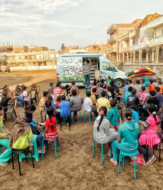The Library Bus in Abo Mangog, a small settlement in the Nile Delta. 