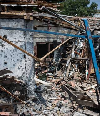 A house in Yehud, in central Israel, destroyed by a Hamas-launched rocket in 2014
